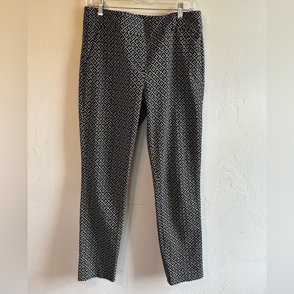 Loft Marissa Skinny Black/Tan Woven Geometric Pattern Classic Career Pants Sz 8